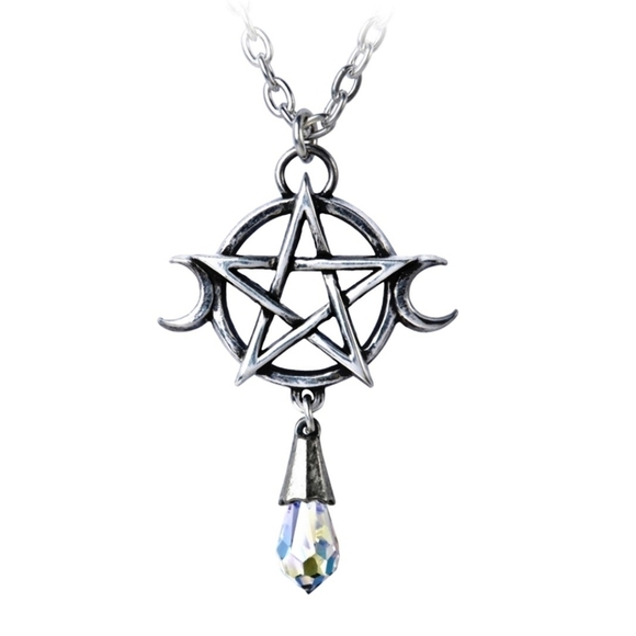 Alchemy Gothic ✦ Triple Goddess Pendant ✦ Pentagram Crystal Pewter Necklace 18" - Picture 4 of 12